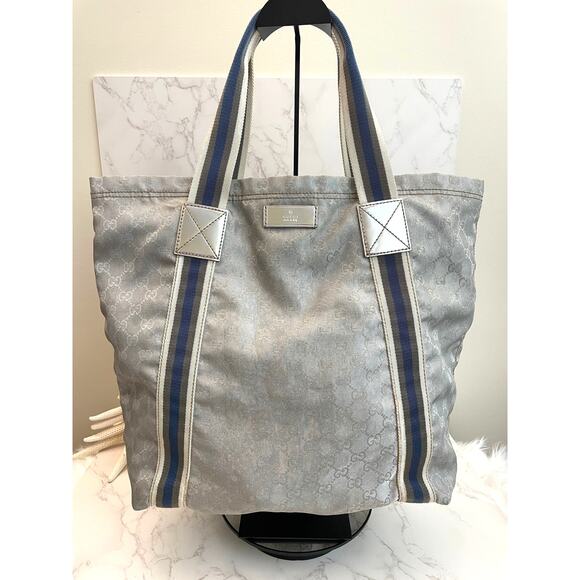 Gucci Handbags - GG Monogram Web Stripe Tote Bag (Large) Pre-Owned